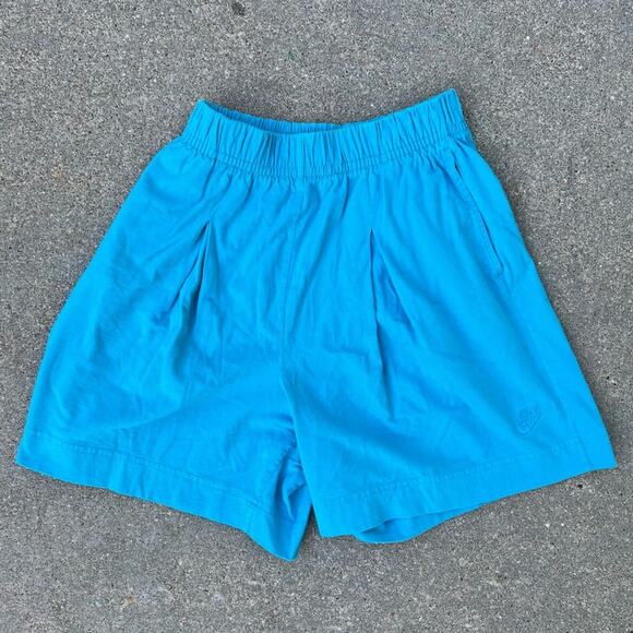 Vintage 90s Nike teal blue high waist pleated cotton shorts